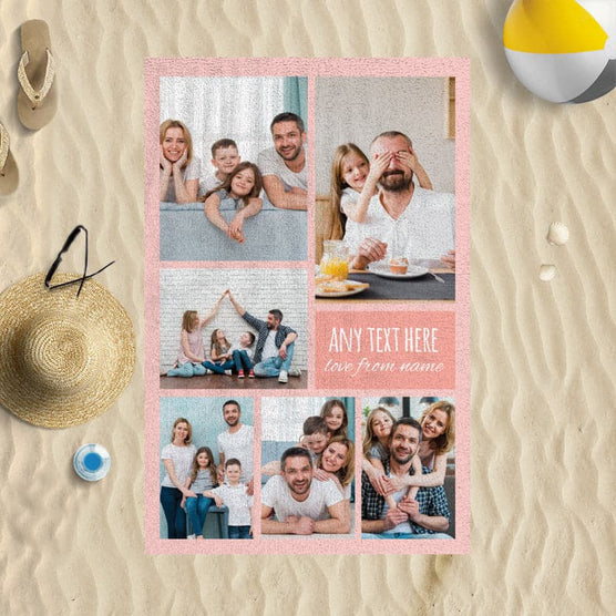 Six Photo Collage Pink Personalised Beach Towel