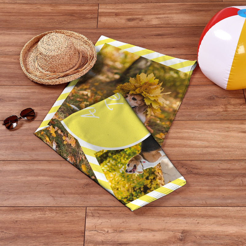 Personalised Photo Beach Towel | Yellow Candy Stripes