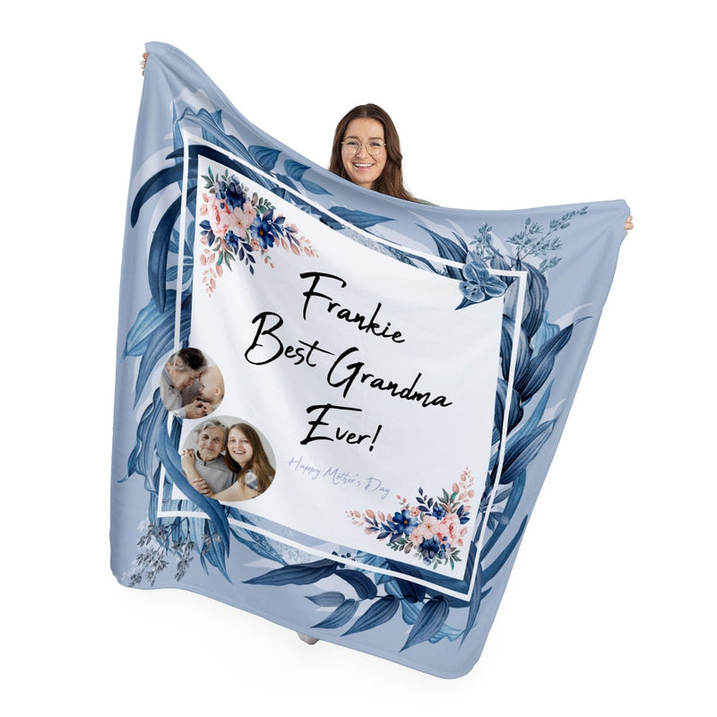 Summer Floral Design Blue Bliss - Personalised  2 Photo Fleece Blanket