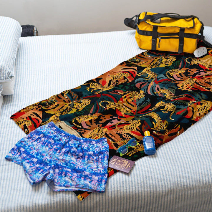 Personalised Beach Towel - Bold Tropical Leopard Design