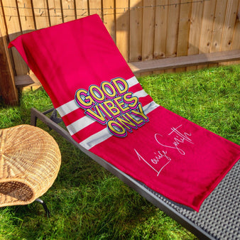 Personalised Beach Towel - Customisable Colour - Good Vibes Only