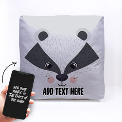 Personalised Badger Photo Cube Cushion - Two Sizes