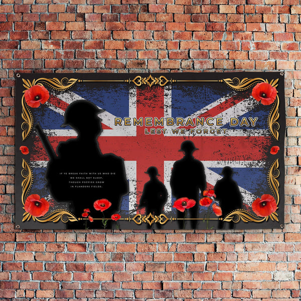 Remembrance Day - B&W Union Jack Poppy Pop | Personalised Banner - 5ft x 3ft
