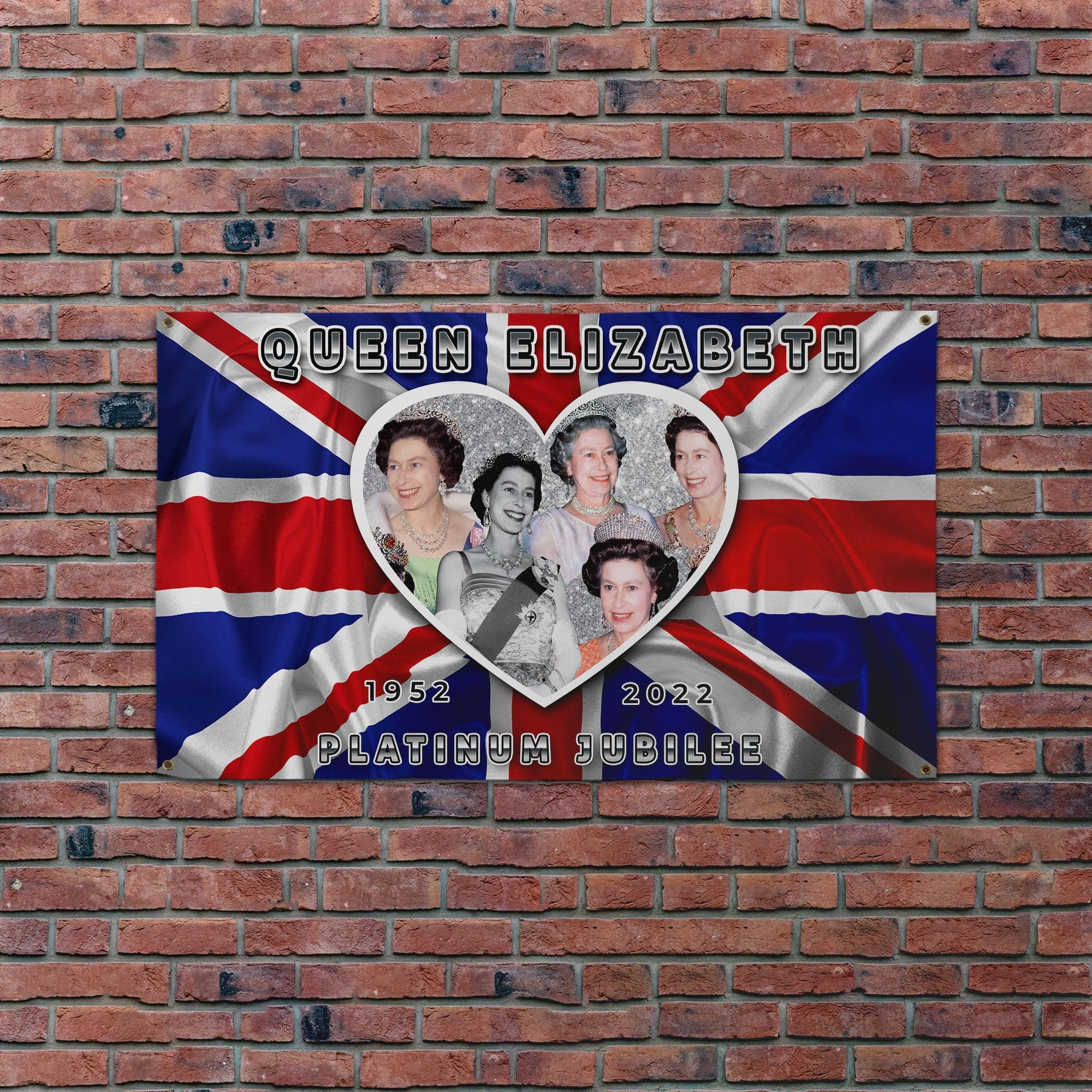 Platinum Jubilee - Queen Love Heart Flag - 5ft x 3ft Banner