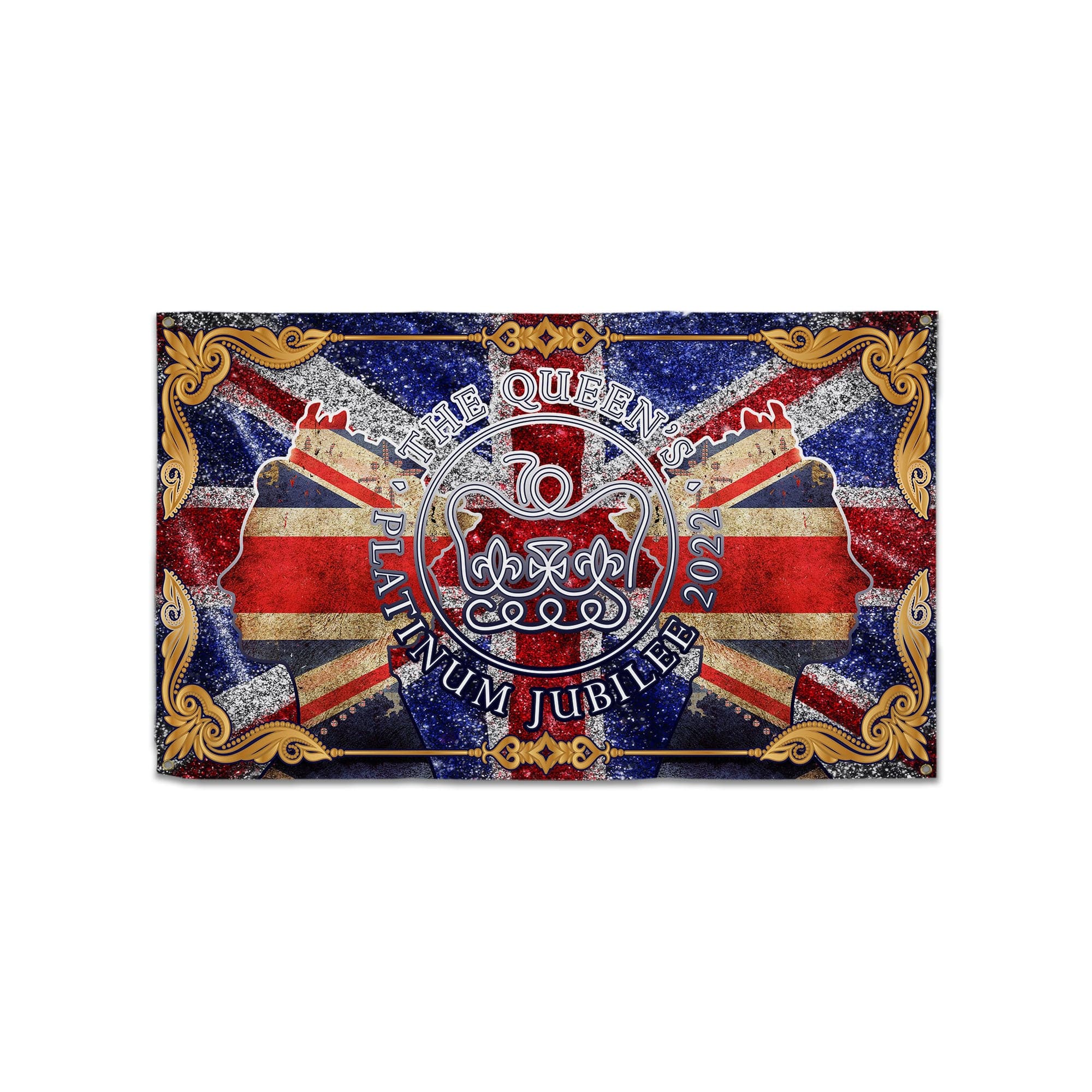 Platinum Jubilee - Queen Glitter Flag - 5ft x 3ft Banner
