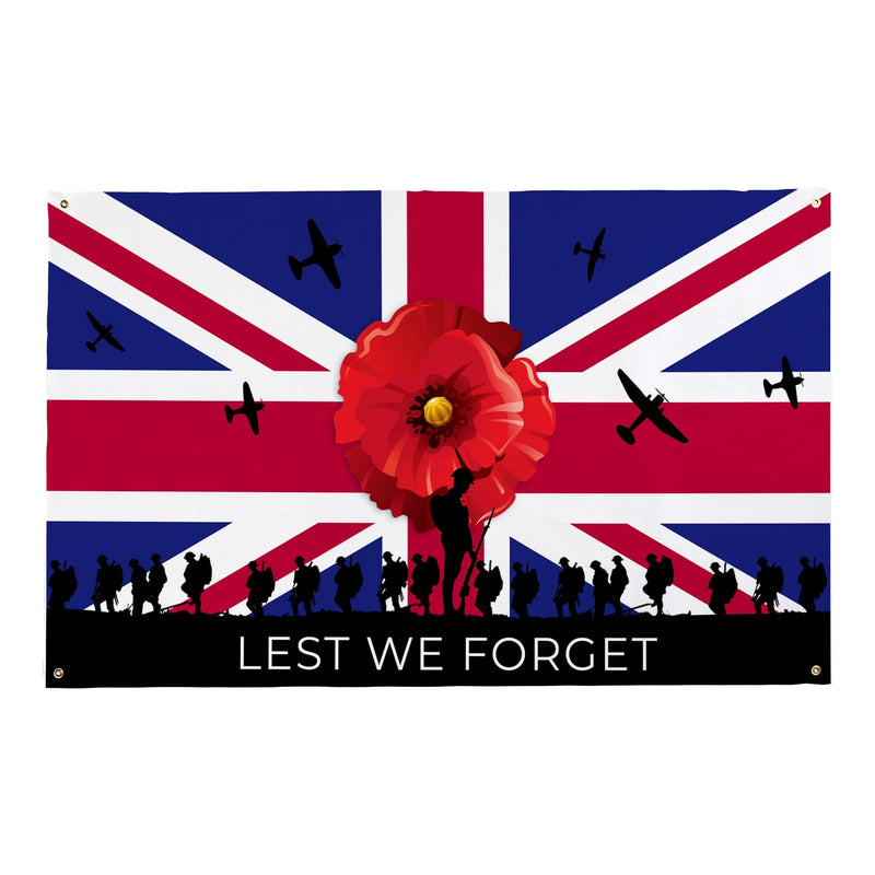 Remembrance Day Poppy Sun Flag | Personalised Banner - 5ft x 3ft