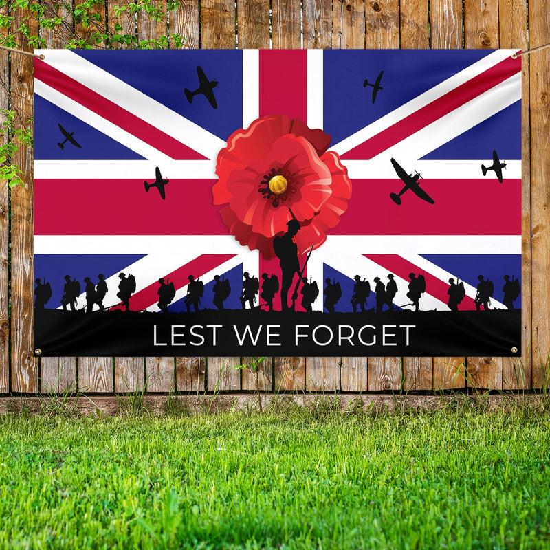 Remembrance Day Poppy Sun Flag | Personalised Banner - 5ft x 3ft