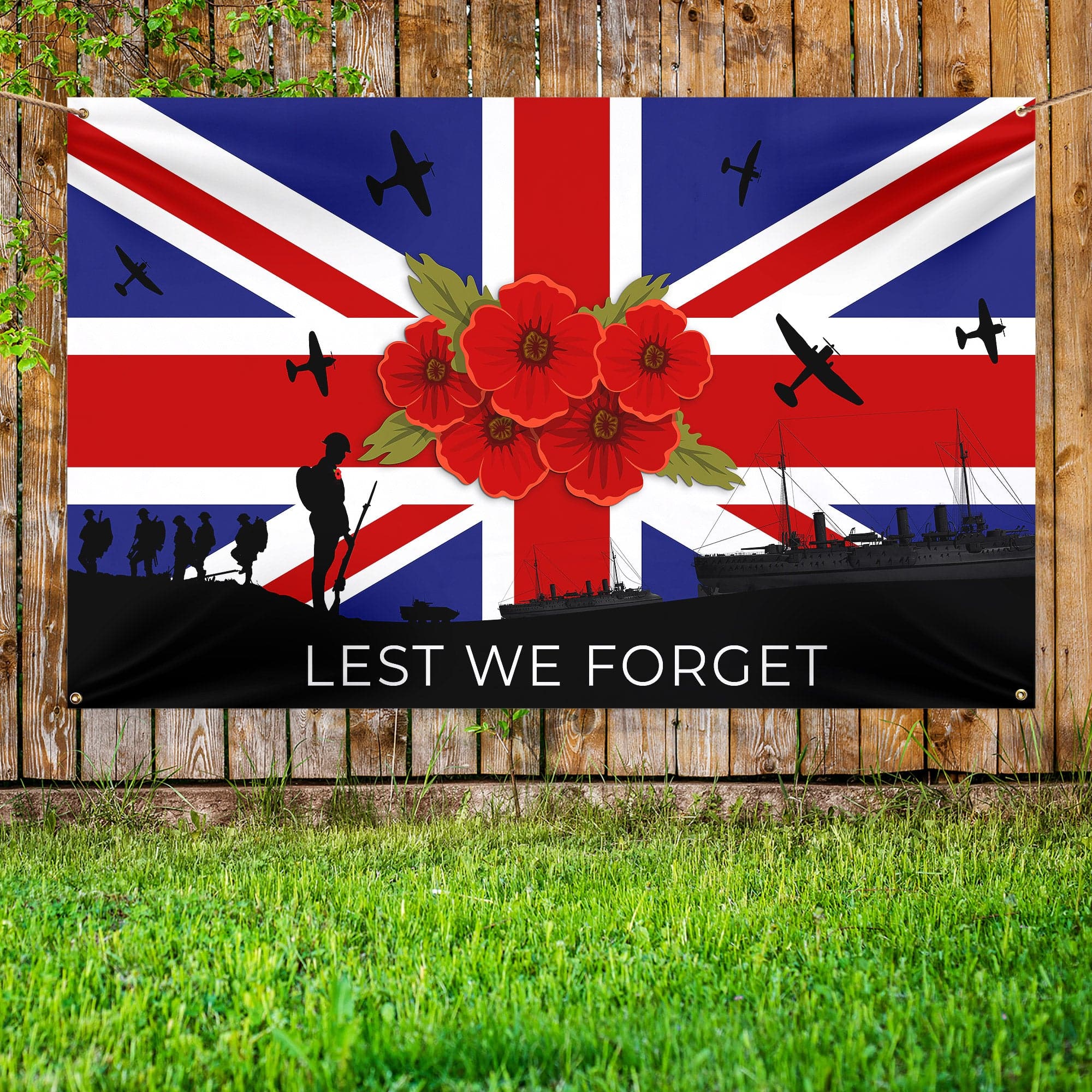 Remembrance Day - Union Jack Flag - Navy | Personalised Banner - 5ft x 3ft
