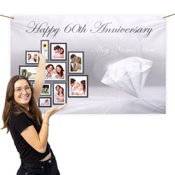 Diamond Anniversary Banner - Add Your Text - 5ft x 3ft