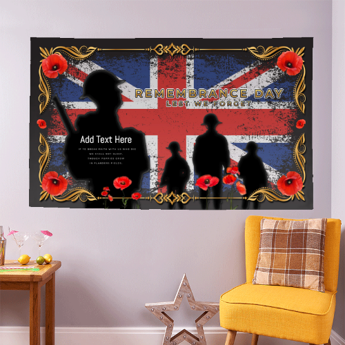 Remembrance Day - B&W Union Jack Poppy Pop | Personalised Banner - 5ft x 3ft