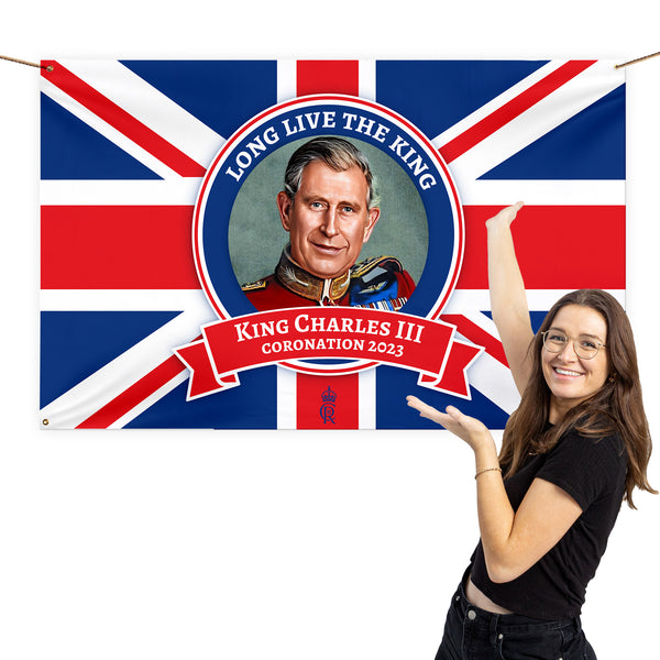King Charles Coronation - Union Jack - Portrait - 5ft x 3ft Fabric Banner