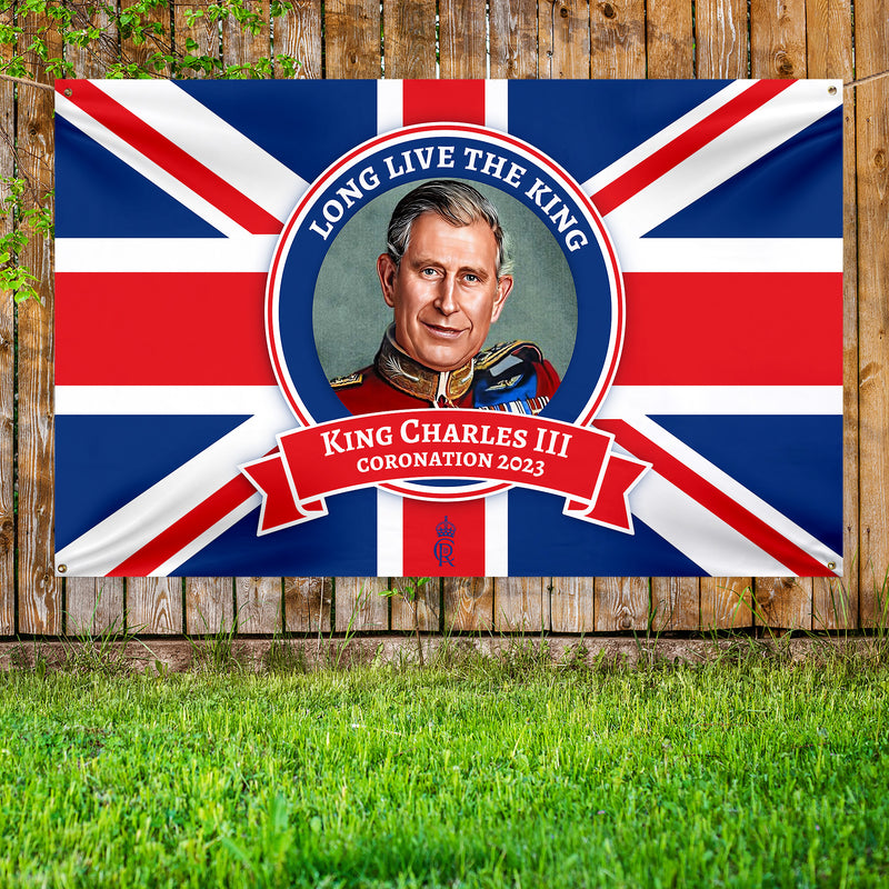 King Charles Coronation - Union Jack - Portrait - 5ft x 3ft Fabric Banner