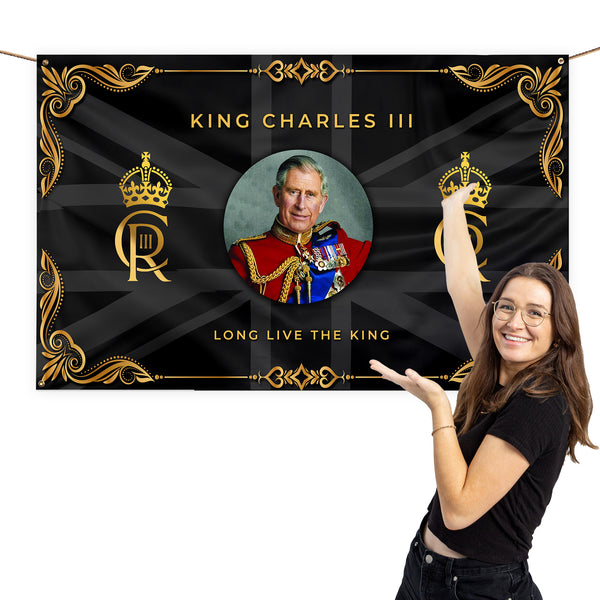 King Charles Coronation - B&W Union Jack - 5ft x 3ft Fabric Banner