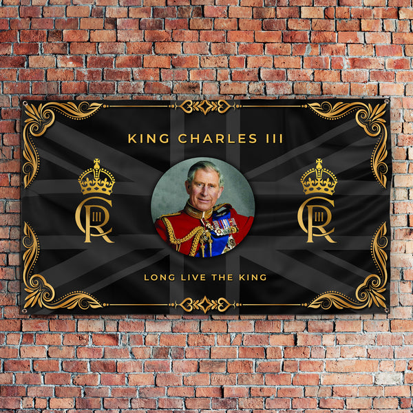King Charles Coronation - B&W Union Jack - 5ft x 3ft Fabric Banner