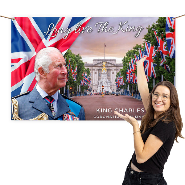 King Charles Coronation - Long Live The King - 5ft x 3ft Fabric Banner