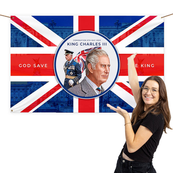King Charles Coronation - Buckingham Palace Backdrop - 5ft x 3ft Fabric Banner