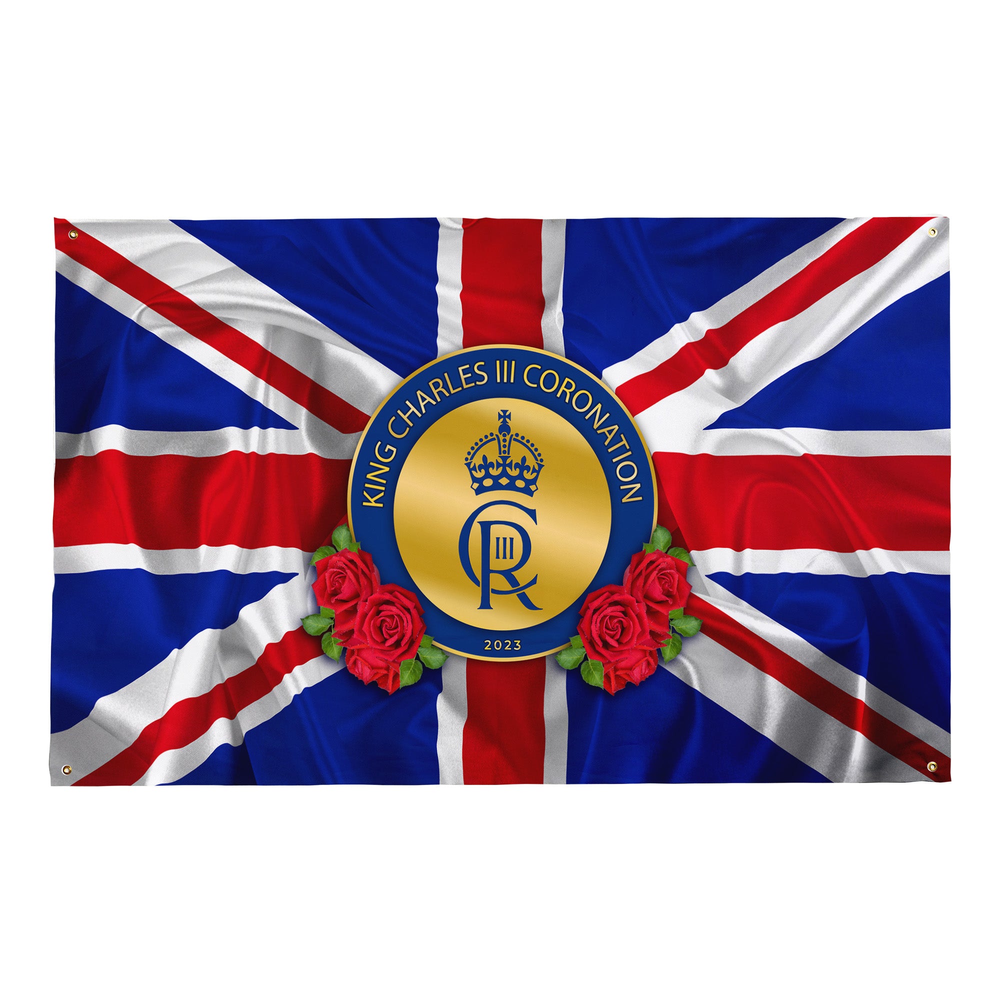 King Charles Coronation - Roses - Union Jack - 5ft x 3ft Fabric Banner