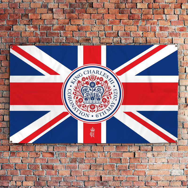 King Charles Coronation - Union Jack - Official Royal Badge - 5ft x 3ft Fabric Banner