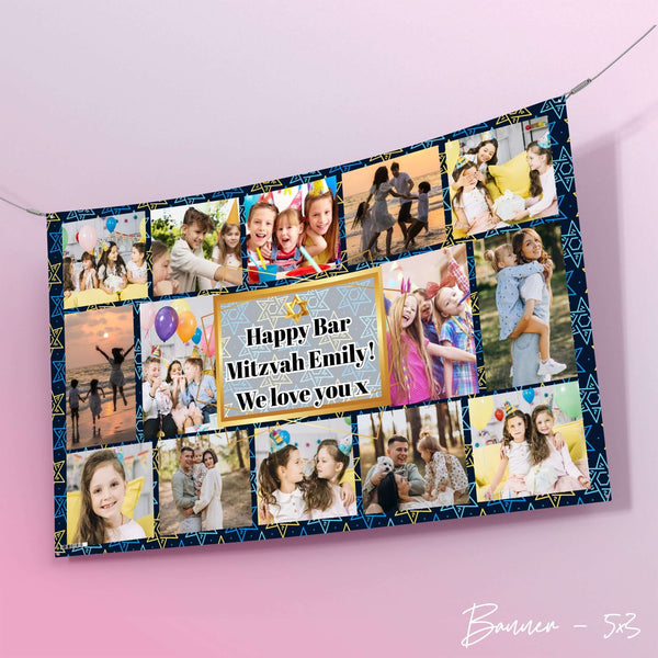 Personalised Photo Bar Mitzvah Picture Banner - Star Pattern