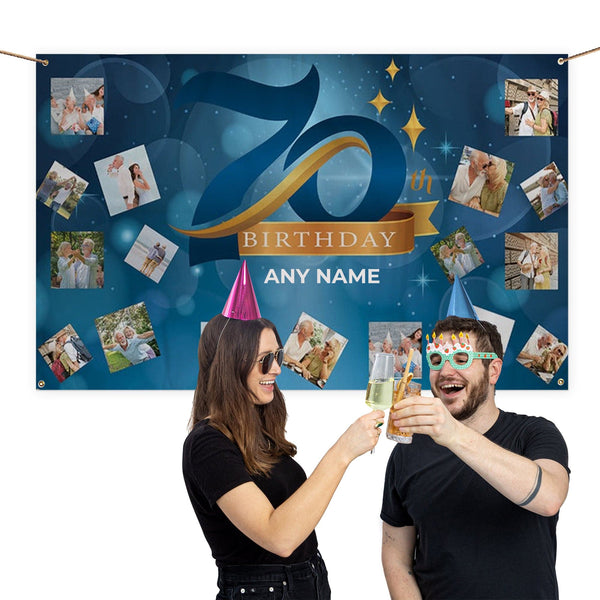 70th Birthday Banner - Add Any Name - 5ft x 3ft