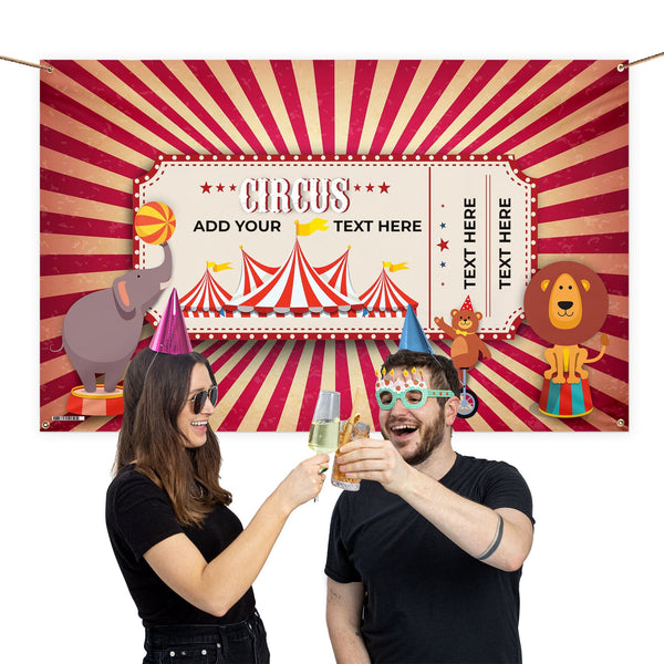 Personalised Text - Circus Ticket - Party Banner- 5ft x 3ft