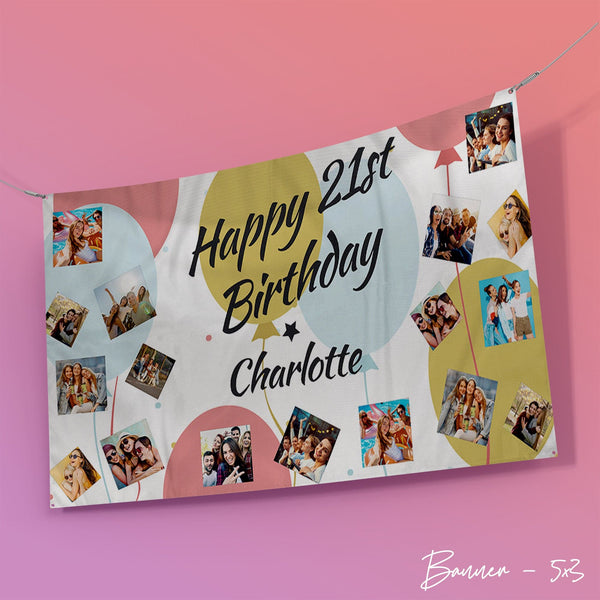 Balloon's Birthday Banner - Add Any Text - 5ft x 3ft