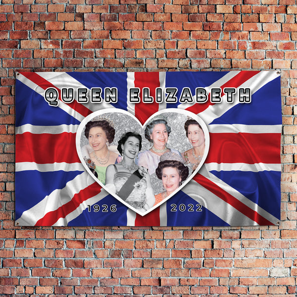 Queens Commemorative - Love Heart Collage - 5ft x 3ft Fabric Banner