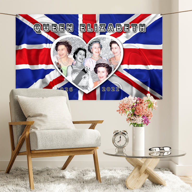 Queens Commemorative - Love Heart Collage - 5ft x 3ft Fabric Banner
