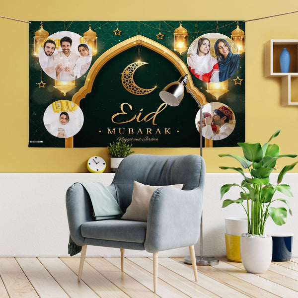 Eid Green Photo Banner - Edit text - 5FT X 3FT