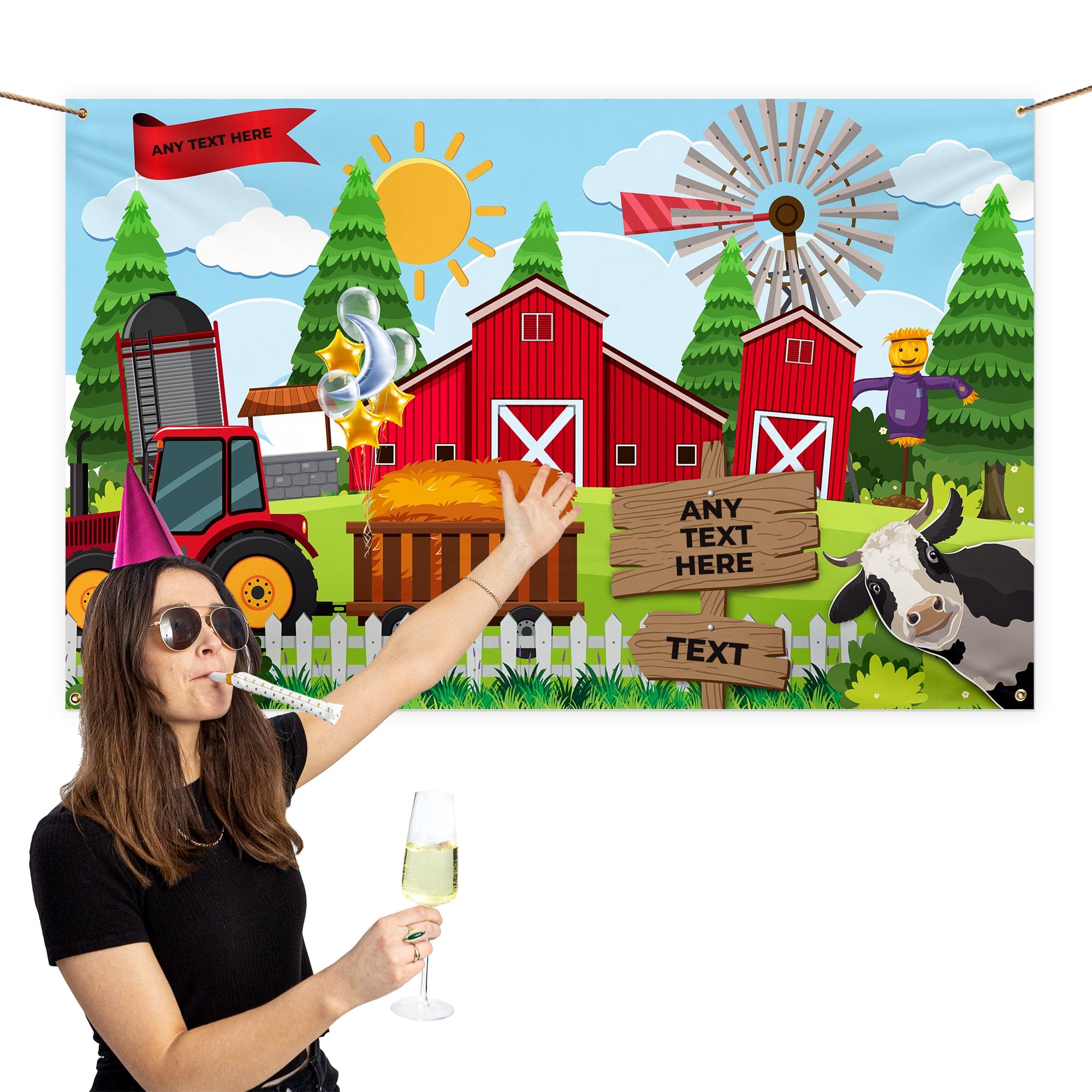Personalised Text - Farm Party Banner - 5ft x 3ft