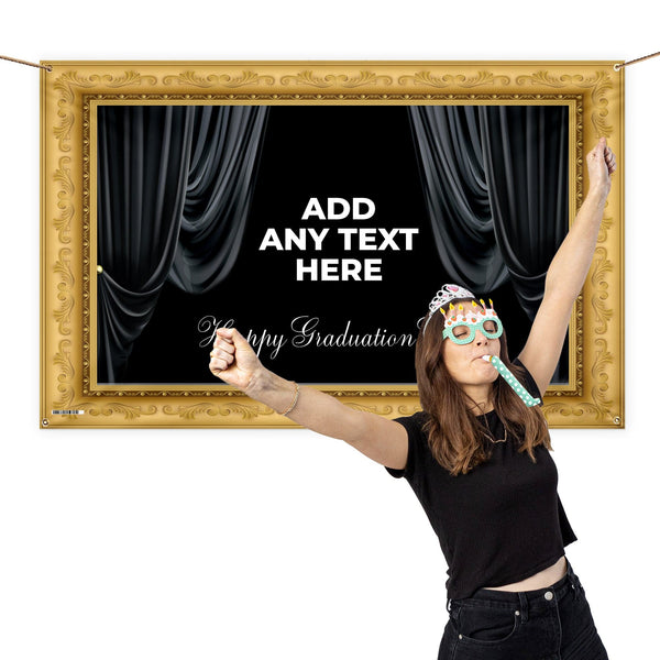 Personalised Text - Gold Framed Photobooth Banner - 5ft x 3ft