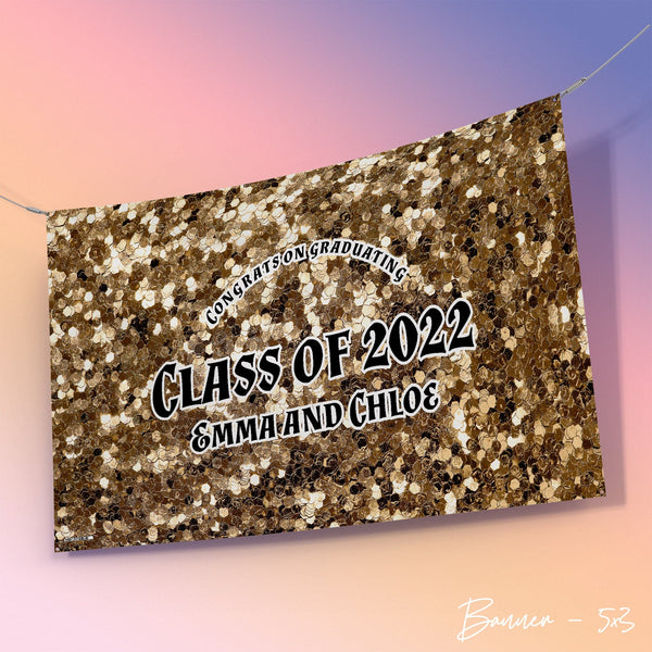 Personalised  Any Text - Gold Printed Glitter Party Backdrop - 5ft x 3ft