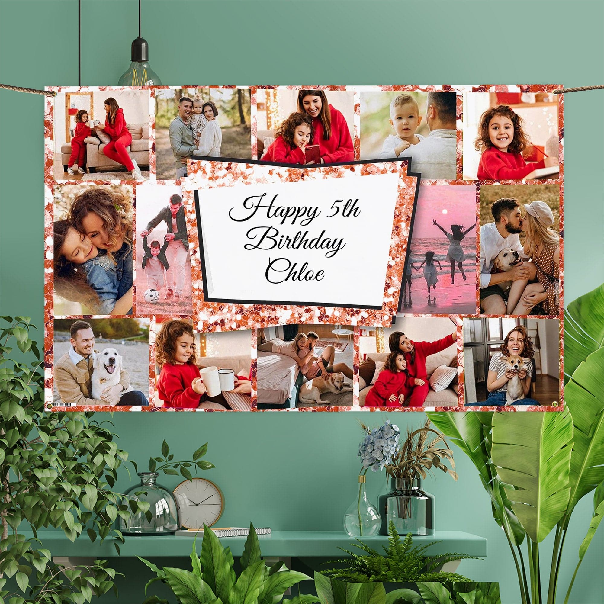 Any Occasion Photo Banner - Rose Gold Glitter - Edit Text - 5FT X 3FT