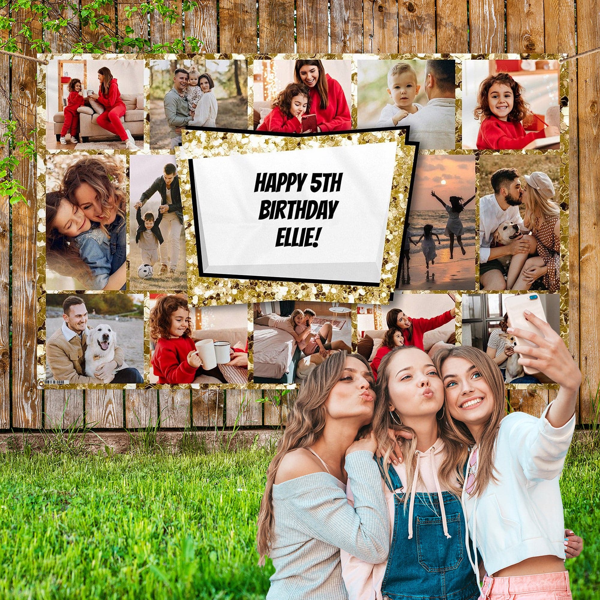 Any Occasion Photo Banner - Gold Glitter - Edit Text - 5FT X 3FT
