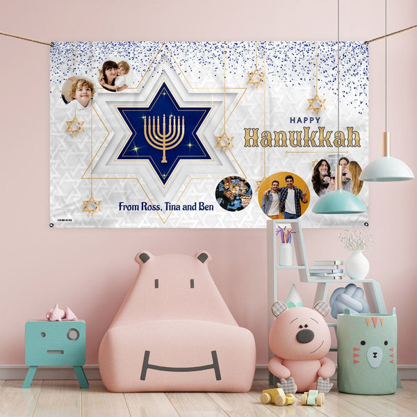 Happy Hanukkah Photo Banner - Edit text - 5FT X 3FT