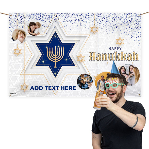 Happy Hanukkah Photo Banner - Edit text - 5FT X 3FT
