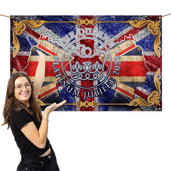 Platinum Jubilee - Queen Sparkle Flag - 5ft x 3ft Banner