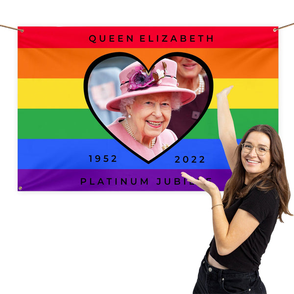 Platinum Jubilee - Queen Rainbow Flag - 5ft x 3ft Banner
