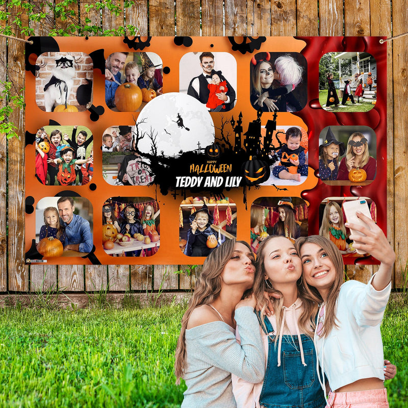 Halloween orange skull photo banner - Edit text - 5FT X 3FT