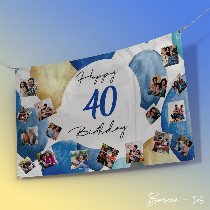 Blue Balloons Birthday Banner - Add Your Age - 5ft x 3ft