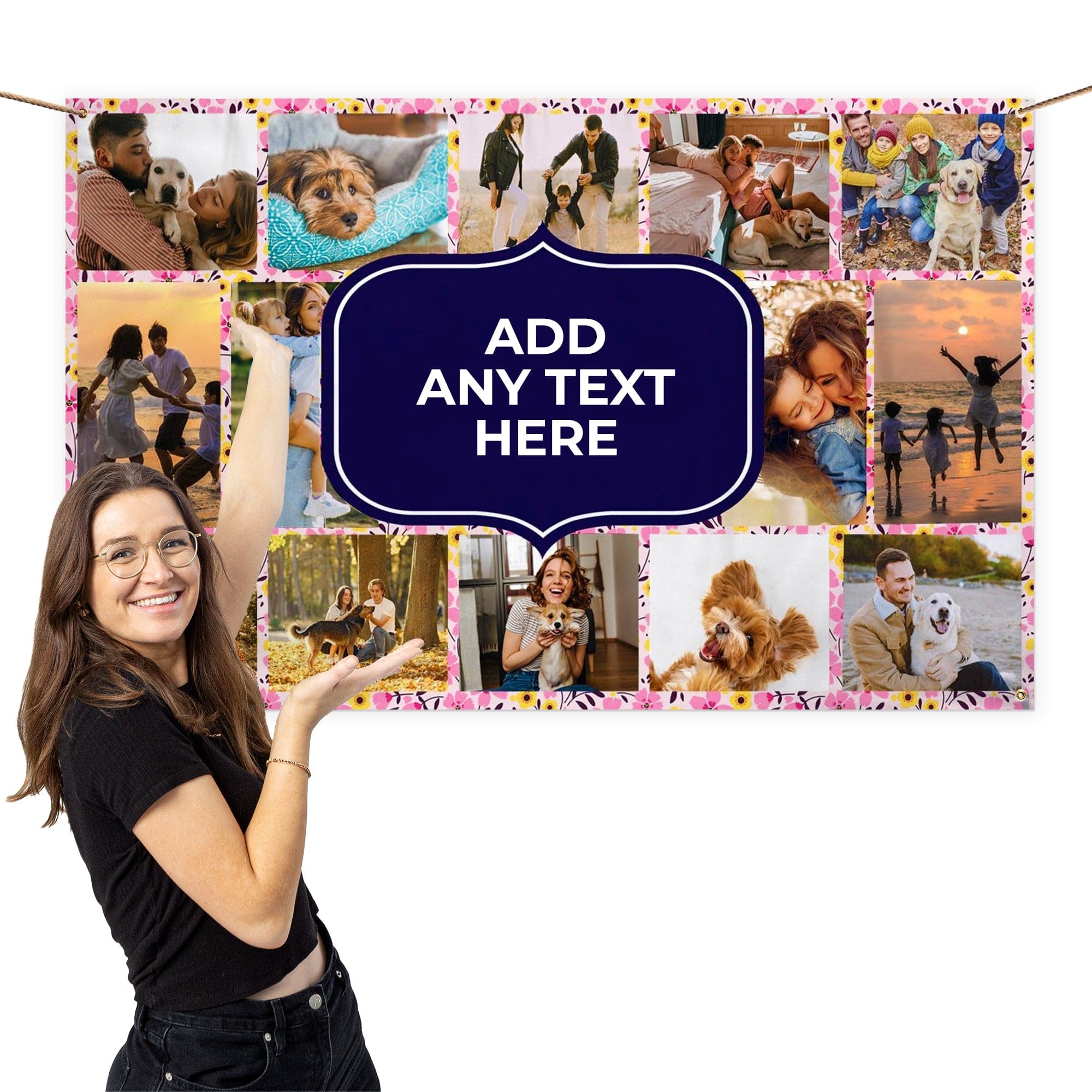 Any Occasion Photo Banner - Ditsy Pink Floral - Edit Text - 5FT X 3FT