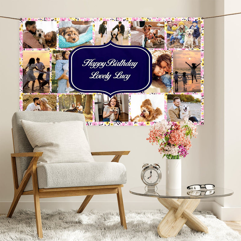 Any Occasion Photo Banner - Ditsy Pink Floral - Edit Text - 5FT X 3FT