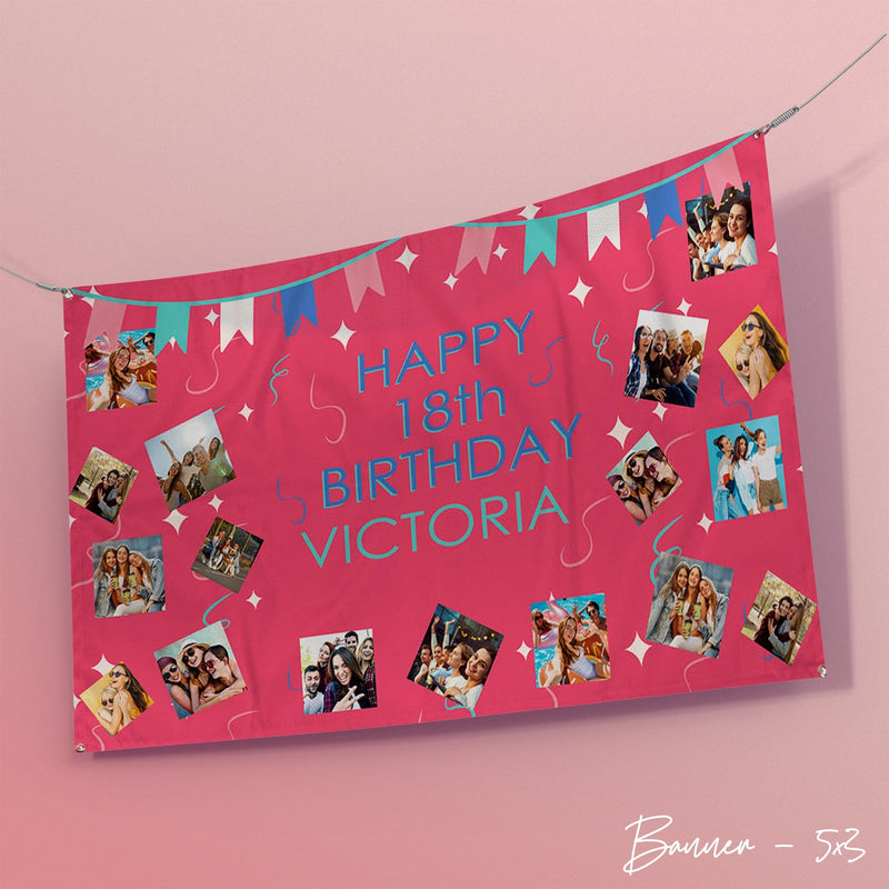 Streamers Birthday Banner - Add Any Text and Age - 5ft x 3ft