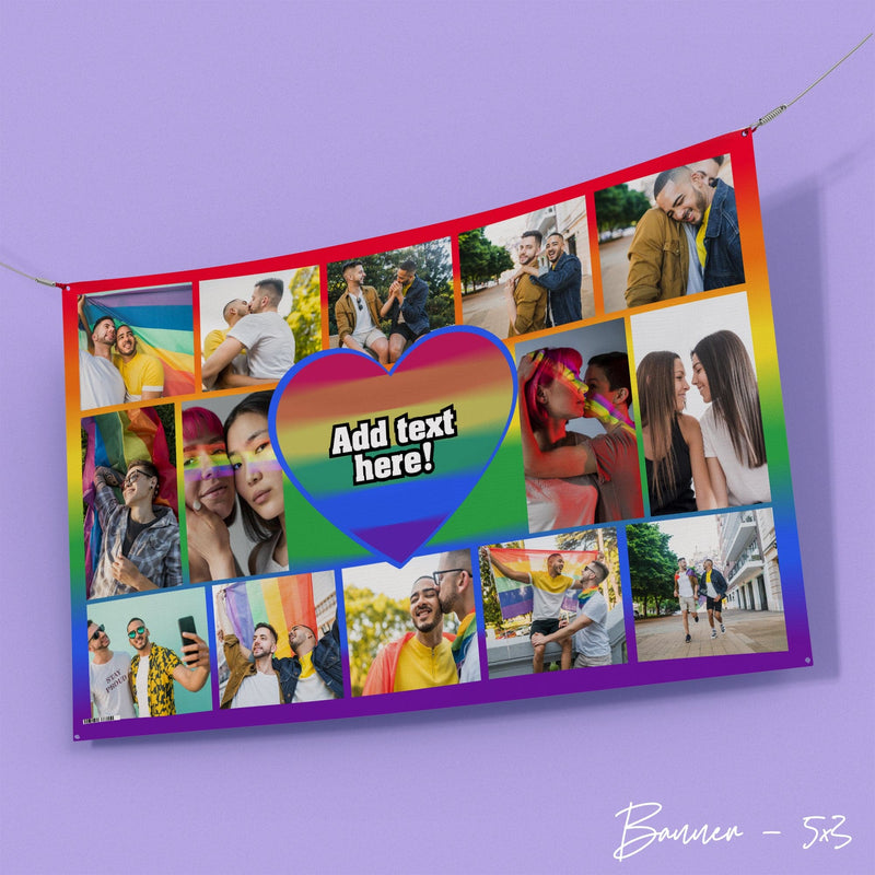 Pride Heart photo banner - Edit text - 5FT X 3FT