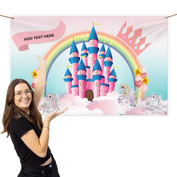 Personalised Text - Princess Party Backdrop - 5ft x 3ft