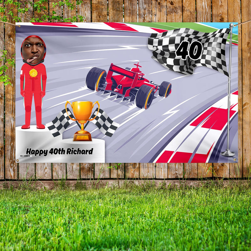 Personalised Text -  Race Car Banner - 5ft x 3ft