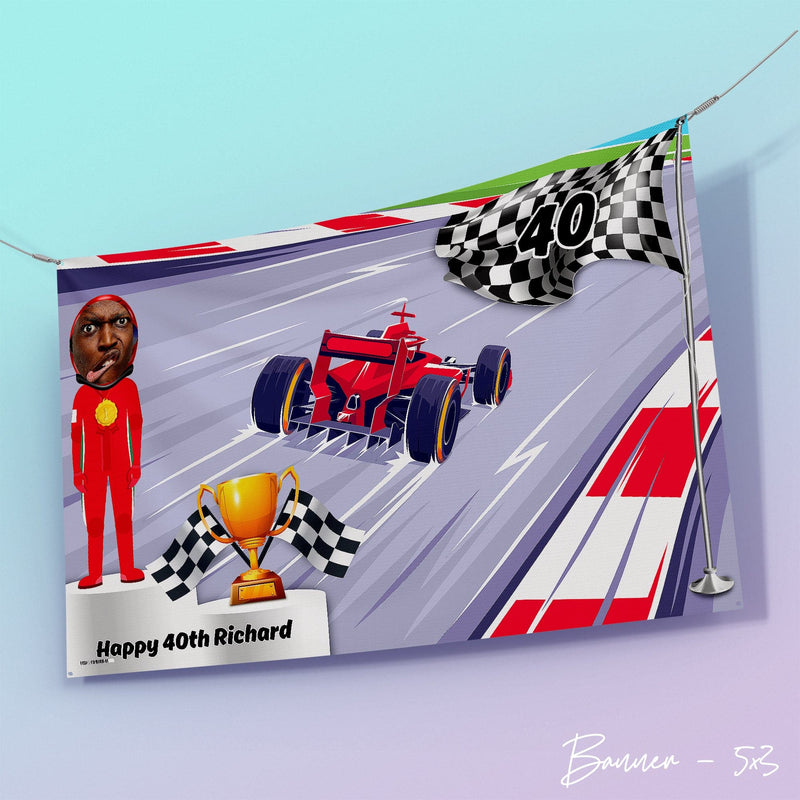 Personalised Text -  Race Car Banner - 5ft x 3ft