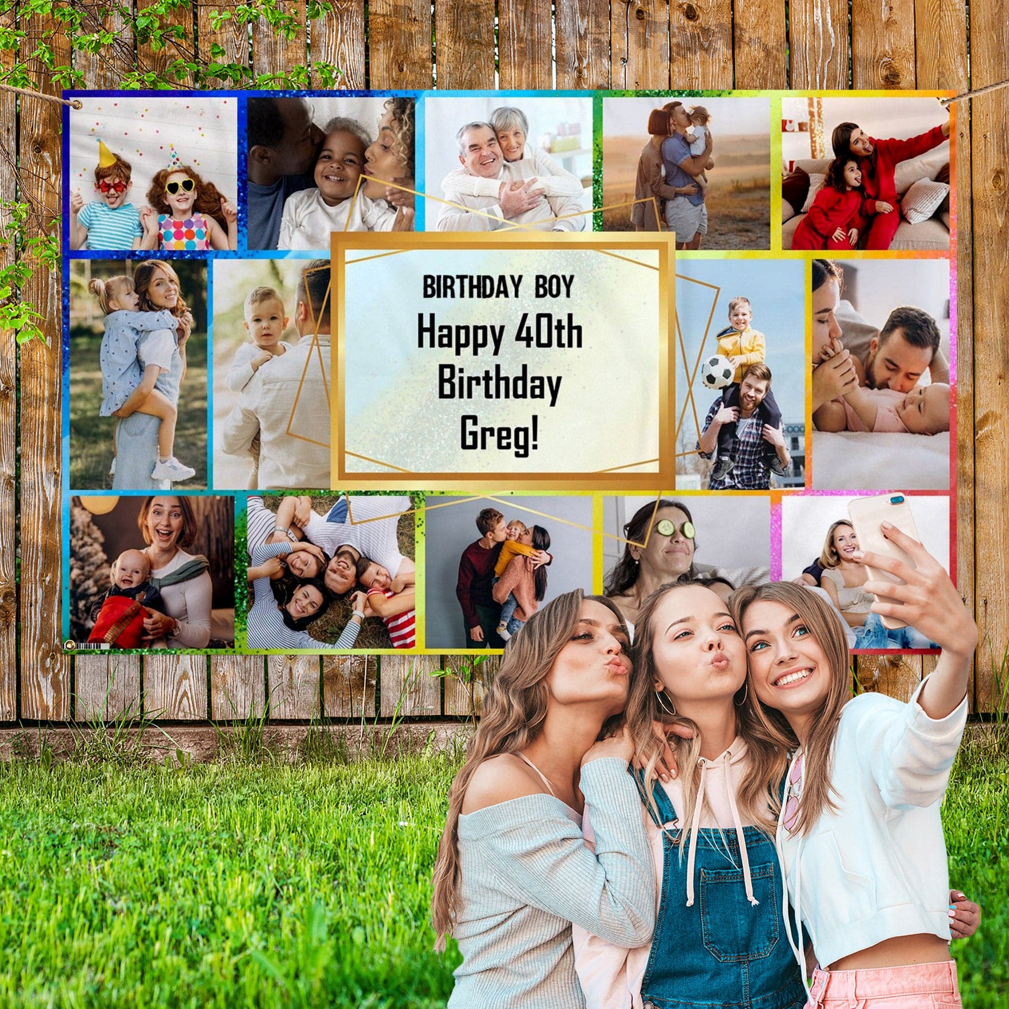 Any Occasion Photo Banner - Rainbow Glitter - Edit Text - 5FT X 3FT