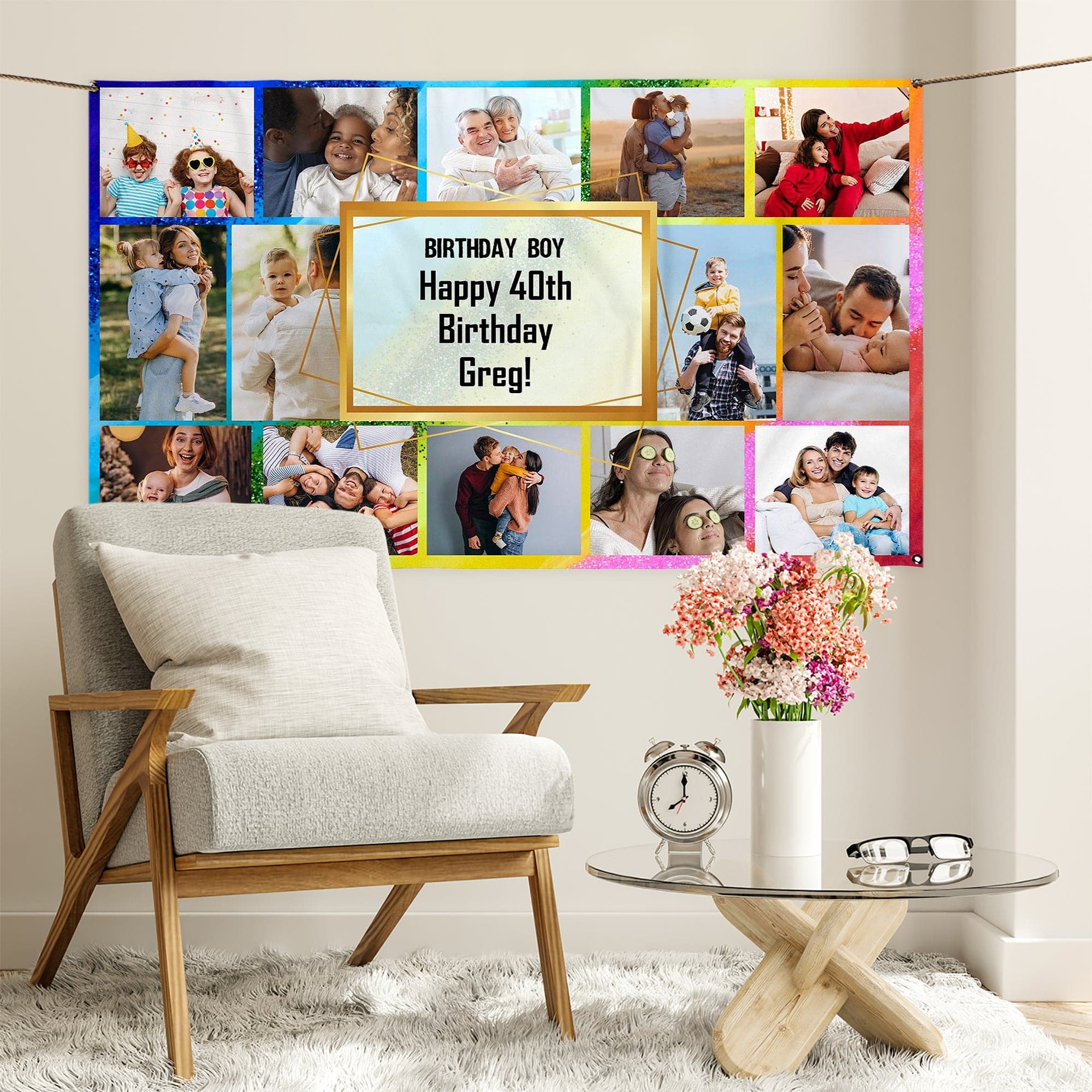 Any Occasion Photo Banner - Rainbow Glitter - Edit Text - 5FT X 3FT