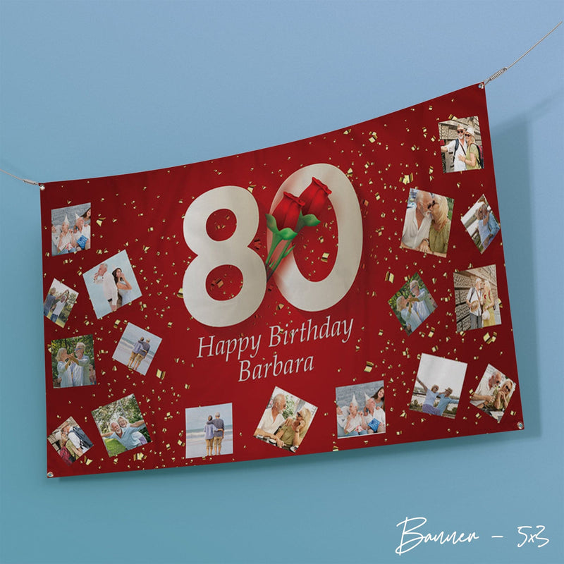 80th Birthday Banner - Add Any Name - 5ft x 3ft